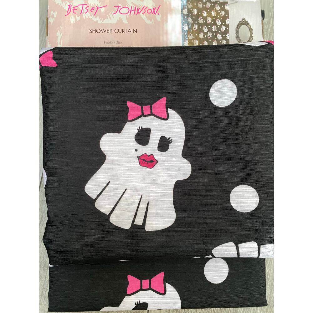 Pink Bow Ghosts Shower Curtain by Betsey Johnson 72x72 | Halloween